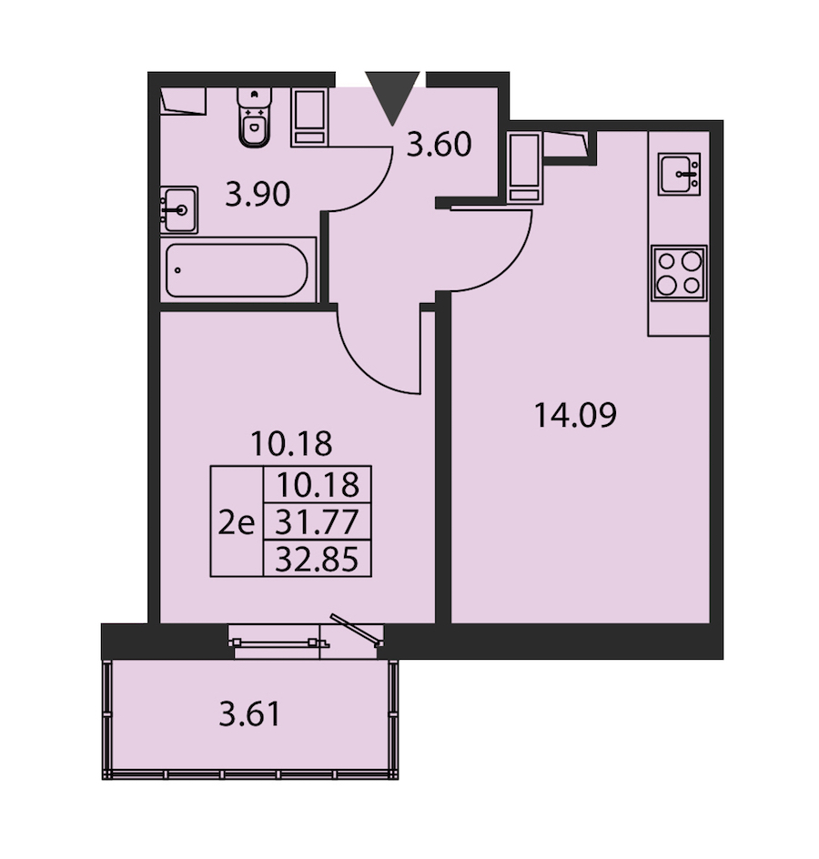1-комнатная квартира 31.77 м², 2/12 эт., ЖК «Полис ЛАВрики»